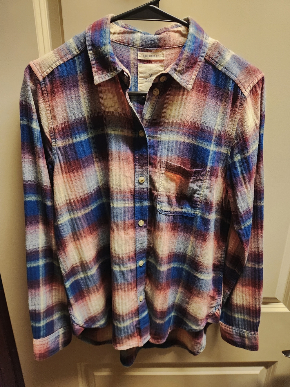 American Eagle Outfitters Plaid Button-Down Shirt - Blue, Pink, Cream